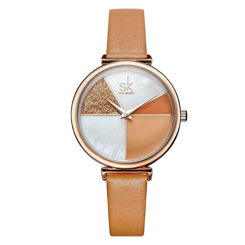 Watch Women Shell Dial leather Ladies Watch Japanese Quartz Movement Ultra Slim Buckle Strap - Touchy Style