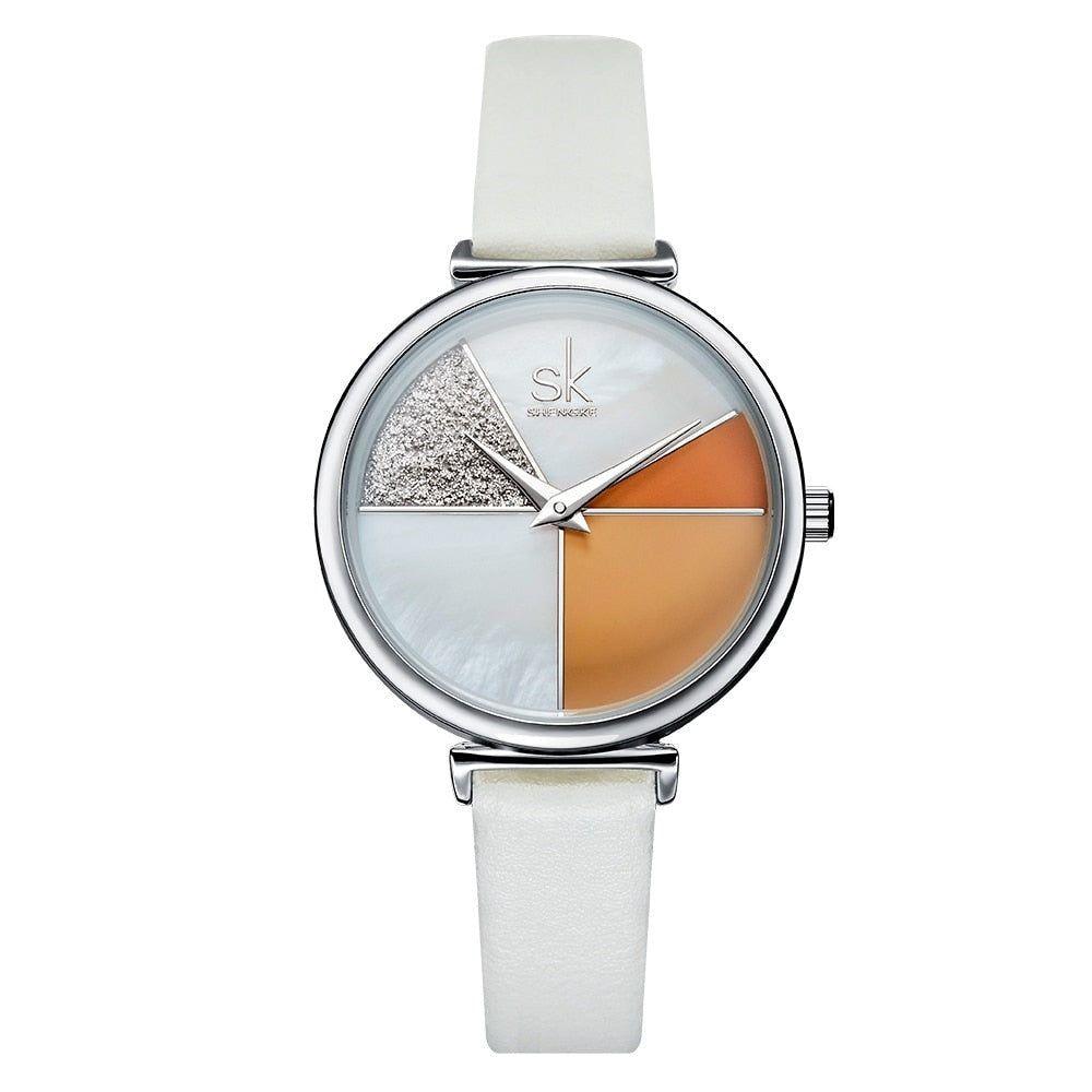 Watch Women Shell Dial leather Ladies Watch Japanese Quartz Movement Ultra Slim Buckle Strap - Touchy Style