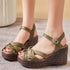 Weave Open Toe Leather Wedges Sandals Women&