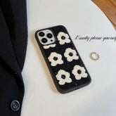 Winter Plush Cute Phone Cases for iPhone 13 Pro 12 11 7 8 X XR XS Max Black Flowers - Touchy Style .