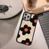 Winter Plush Cute Phone Cases for iPhone 13 Pro 12 11 7 8 X XR XS Max Black Flowers - Touchy Style .