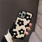 Winter Plush Cute Phone Cases for iPhone 13 Pro 12 11 7 8 X XR XS Max Black Flowers - Touchy Style .