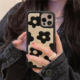 Winter Plush Cute Phone Cases for iPhone 13 Pro 12 11 7 8 X XR XS Max Black Flowers - Touchy Style .