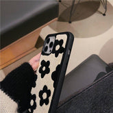 Winter Plush Cute Phone Cases for iPhone 13 Pro 12 11 7 8 X XR XS Max Black Flowers - Touchy Style .