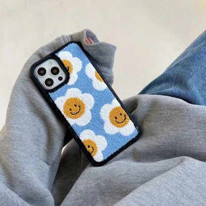 Winter Plush Cute Phone Cases for iPhone 13 Pro 12 11 7 8 X XR XS Max Blue Sun Flower - Touchy Style