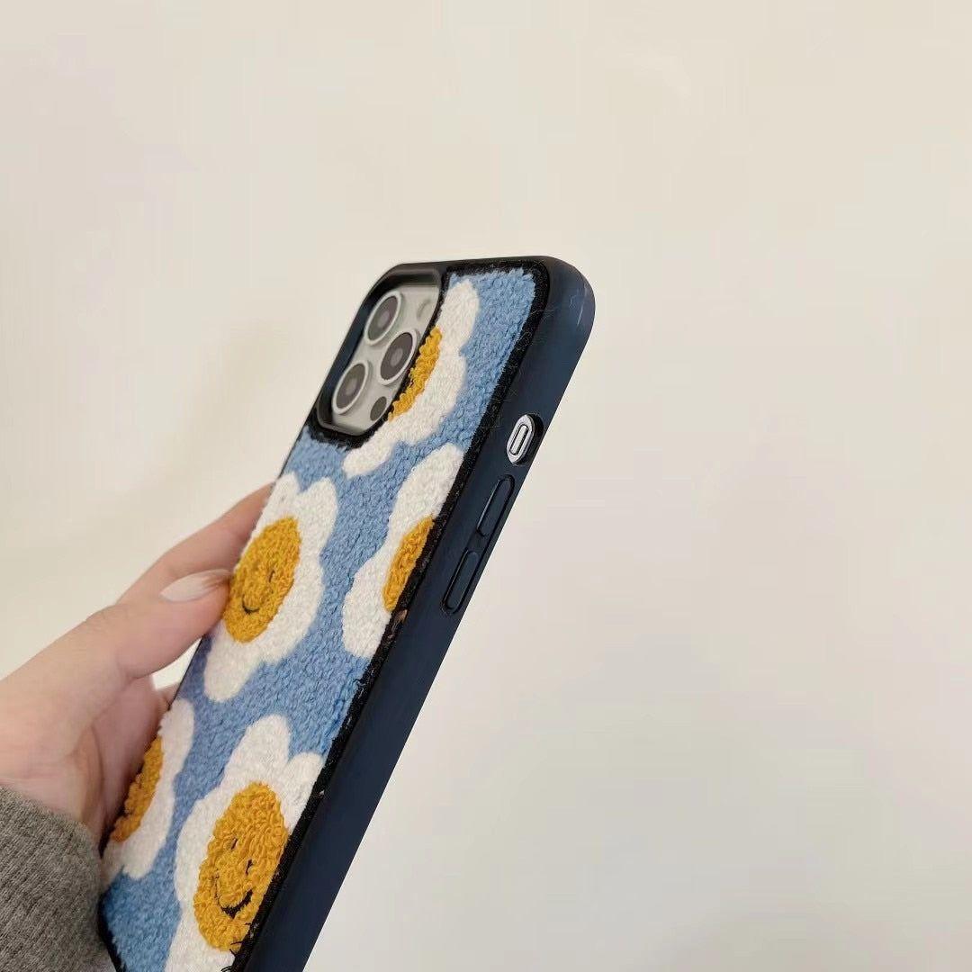 Winter Plush Cute Phone Cases for iPhone 13 Pro 12 11 7 8 X XR XS Max Blue Sun Flower - Touchy Style