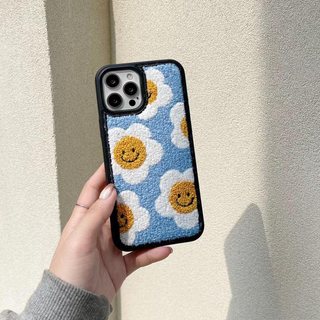 Winter Plush Cute Phone Cases for iPhone 13 Pro 12 11 7 8 X XR XS Max Blue Sun Flower - Touchy Style