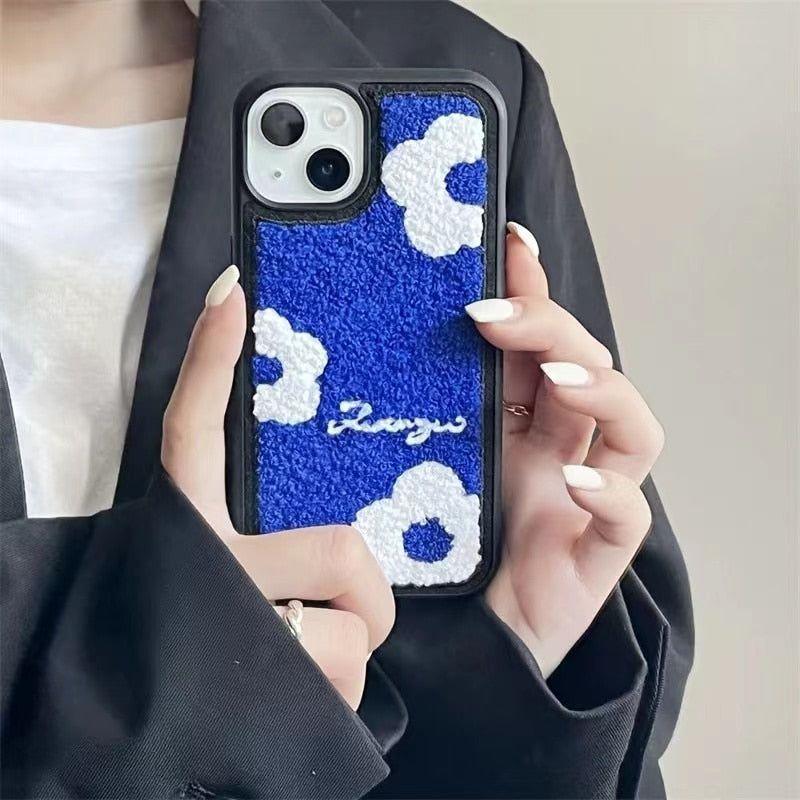 Winter Plush Cute Phone Cases for iPhone 13 Pro 12 11 7 8 X XR XS Max Orange Floral - Touchy Style