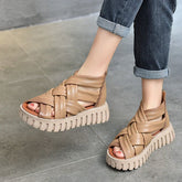 Women Casual Shoes EM721 Gladiator Sandals Boots Leather Wedges Platform - Touchy Style .