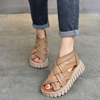 Women Casual Shoes EM721 Gladiator Sandals Boots Leather Wedges Platform - Touchy Style