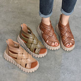 Women Casual Shoes EM721 Gladiator Sandals Boots Leather Wedges Platform - Touchy Style