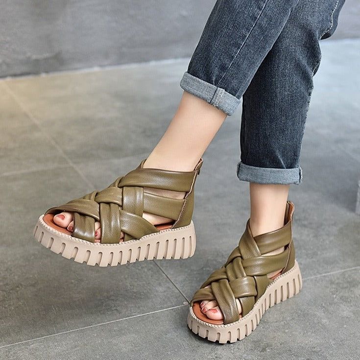 Women Casual Shoes EM721 Gladiator Sandals Boots Leather Wedges Platform - Touchy Style