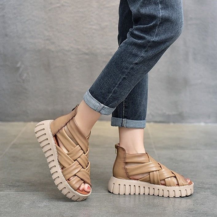 Women Casual Shoes EM721 Gladiator Sandals Boots Leather Wedges Platform - Touchy Style