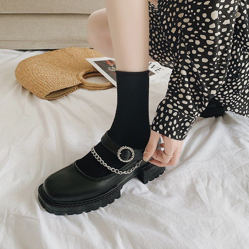 Square Toe Platform Shoes Women's Vintage Chunky Heel Loafer Pumps|FSJshoes