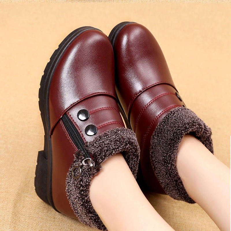 Vintage Ladies Casual Ankle Boots Wide Fit Faux Leather Flat Shoes Winter  Warm Snow Boots Classic Zipper Work Walking Shoes Sale Clearance US Size 4  5