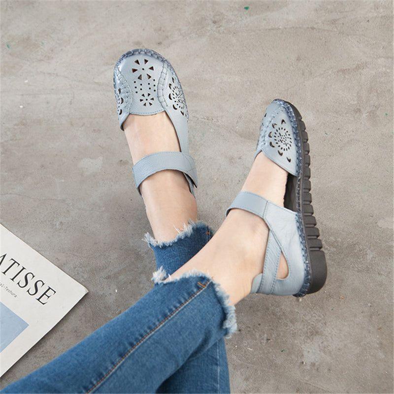 Women's Casual Shoes GRCL08 Soft Breathable Leather Flat Sandals