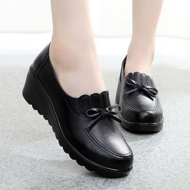 Women's Casual Shoes GRCL56 Leather Black High Heels Wedges Pumps ...