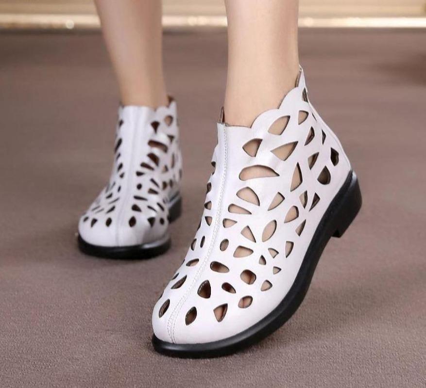 Women s Casual Shoes Leather Cut outs Gladiator Ankle Boots