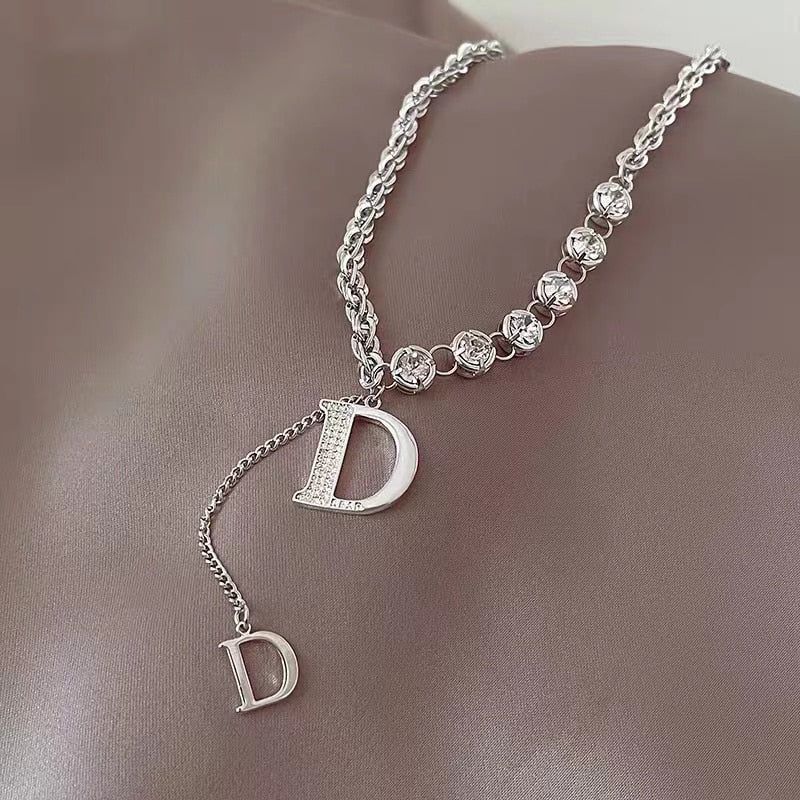 Zircon D Letter Long Necklaces Charm Jewelry NCJSO09 - Touchy Style